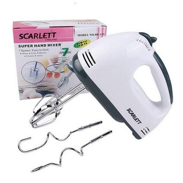 Scarlett Hand Mix Beater 7 Speed Egg Beater with Chrome Beater Plus Dough Hook