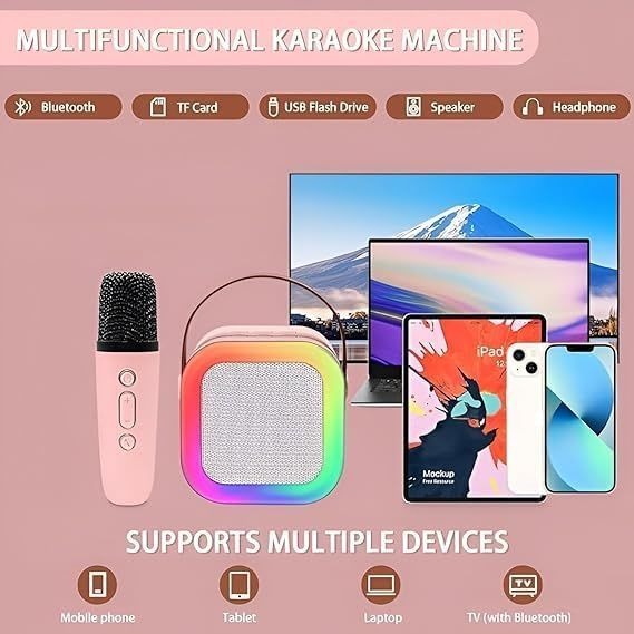 K12 Microphone Karaoke Bluetooth Speaker RGB Light Two 5W Speakers Sound Subwoofer Boombox Support Multiple Input Modes