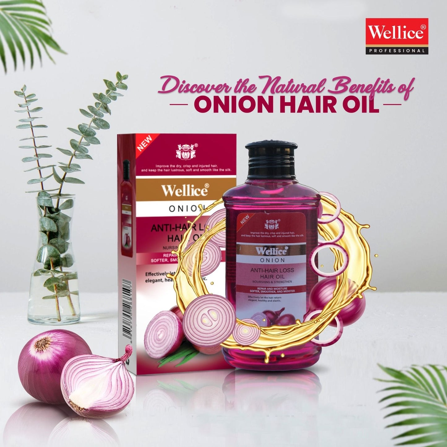 Original Wellice Oil Onion Anti Hair Oil Strengthening and Nourishing Formula For Thicker Fuller Hair
