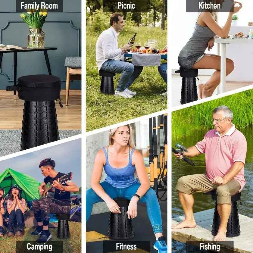 Portable Retractable Folding Stool Chair Latest Smart Outdoor Foldable Collapsible Lightweight Seat Chair Stool for Camping Traveling Picnic Car Easy to Carry Anywhere