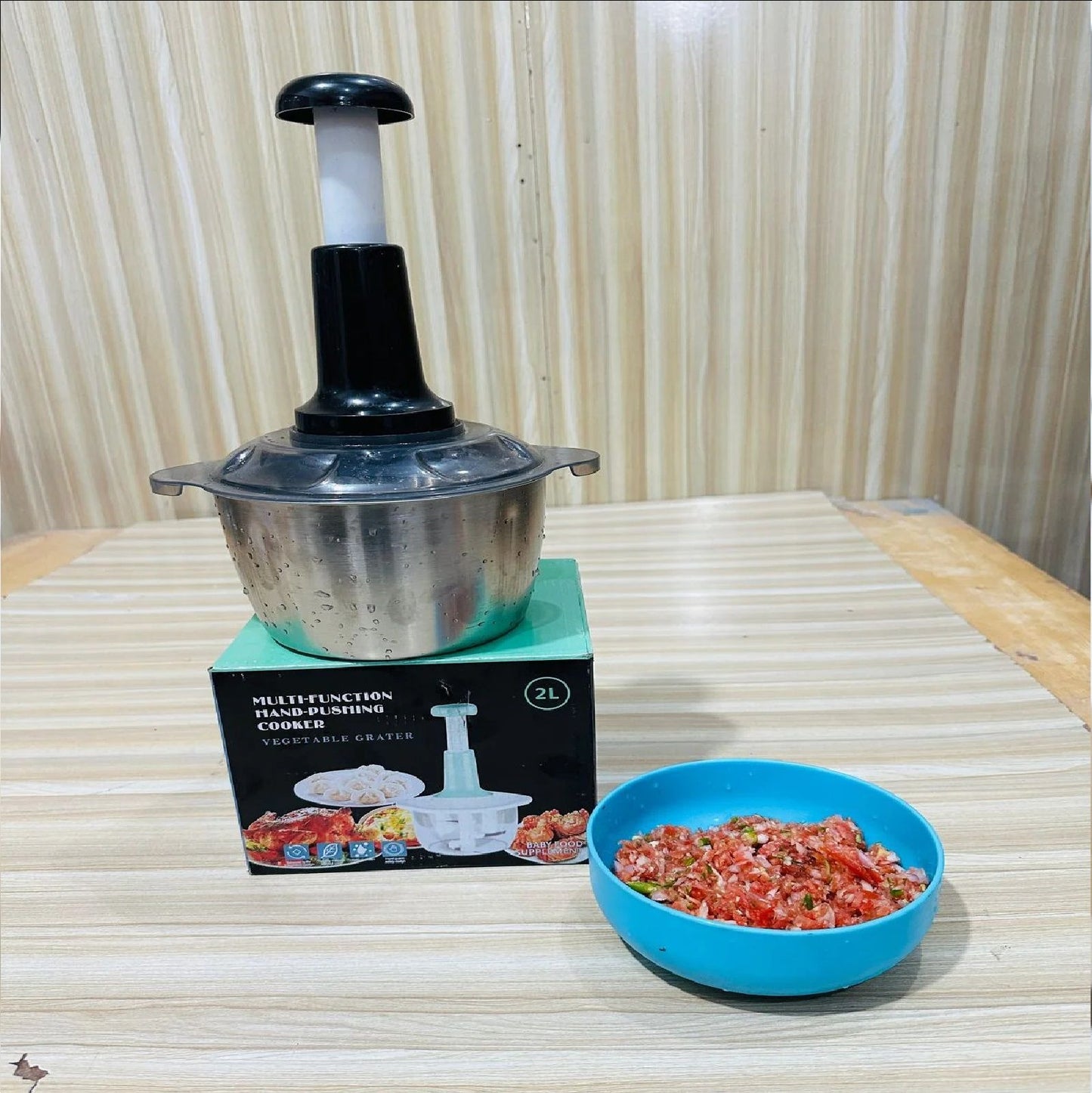 2 Litre 4 Blades And Vagetsble Push Chopper With Stainess Steel Bowl