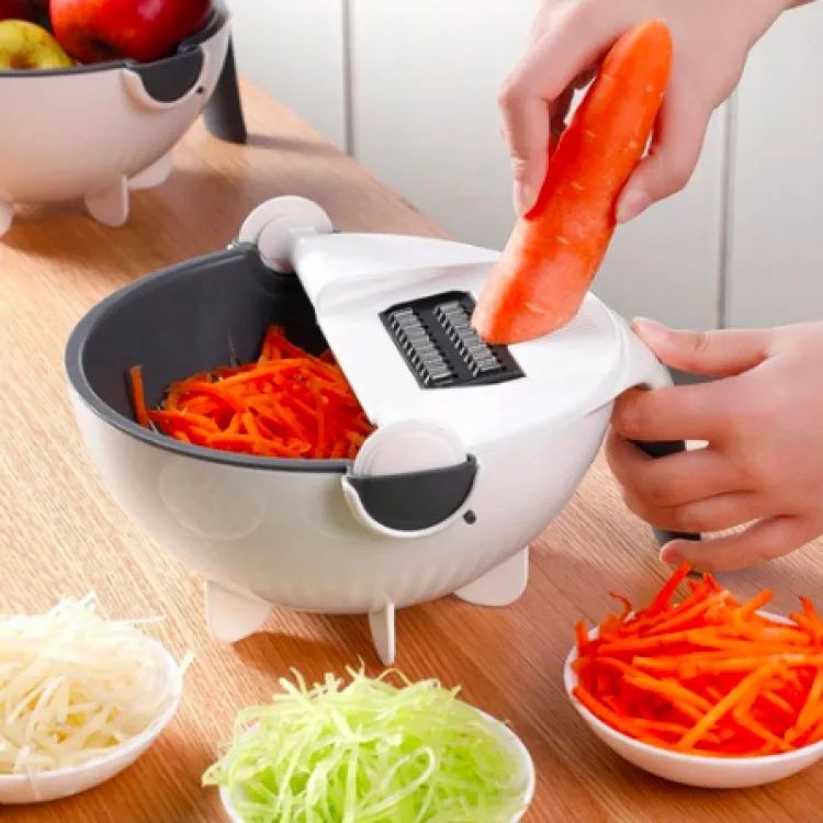 9 in 1 Multifunction Kitchen Wet Basket Vegetable Cutter With Drain Magic Rotate Safety