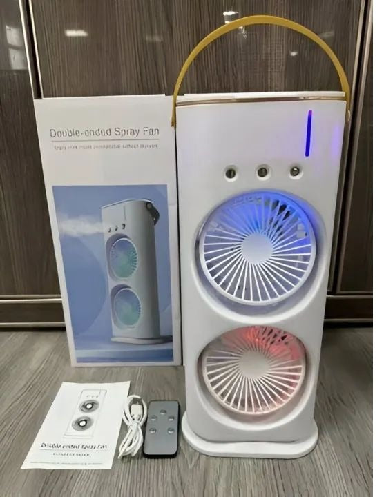 Rechargeable Automatic Rotating Dual Double Spray Mist Fan with Lightening Effects (with Box Packing)