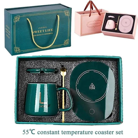 Lucky Portable Coffee Cup Warmer Heater Set Heat Heating Cup Pad Ceramics Mug Thermostatic Electric Coaster 55 Mug Mat Office Tea Coffee Milk Heater with Cup Spoon(Gift Box Package