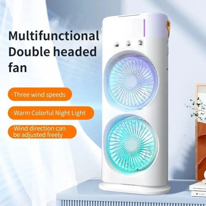 Rechargeable Automatic Rotating Dual Double Spray Mist Fan with Lightening Effects (with Box Packing)